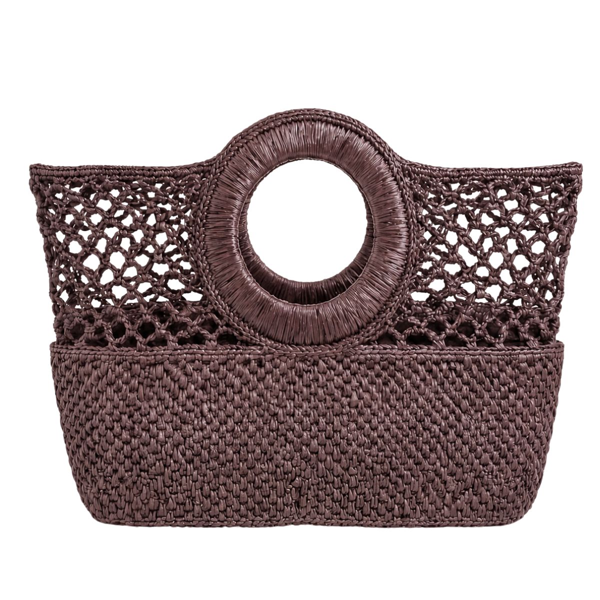 FELUS ION East West handwoven raffia bag, cotton-lined interior
