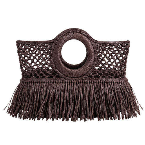 FELUS ION East West Fringe handwoven raffia summer bag, finished in Greece