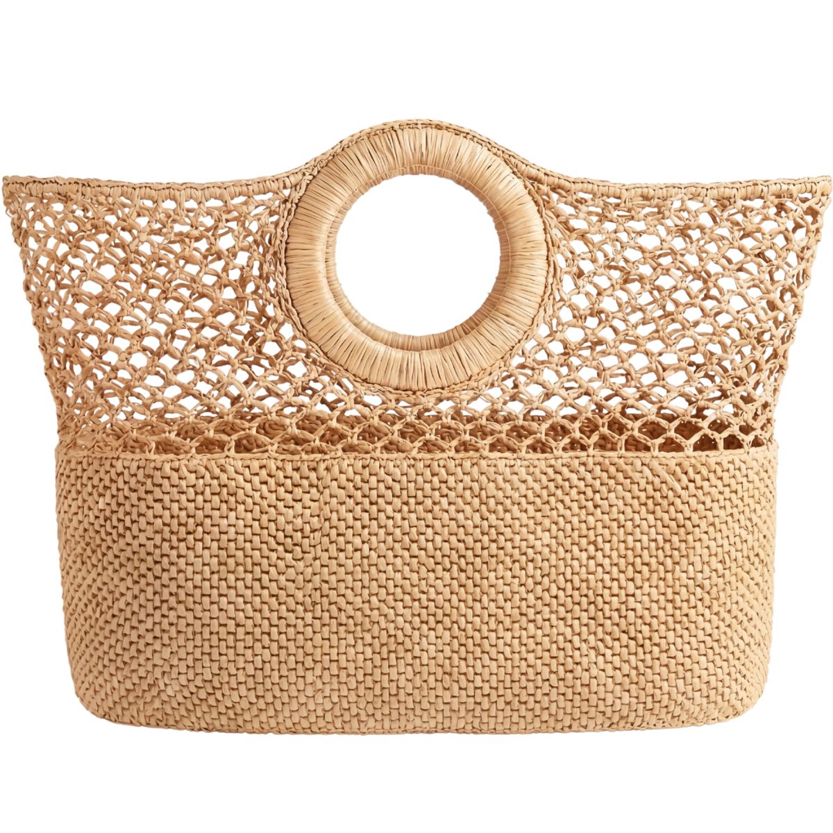 FELUS ION Large handwoven raffia tote, architectural woven detail