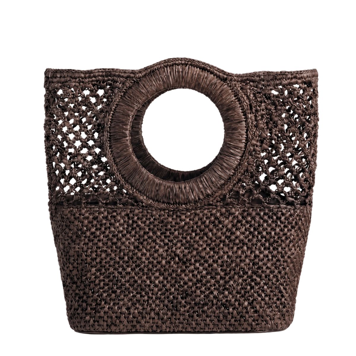 FELUS ION Medium handwoven raffia day bag with sculptural leather handle