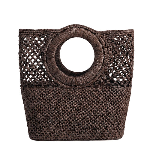 FELUS ION Medium handwoven raffia day bag with sculptural leather handle