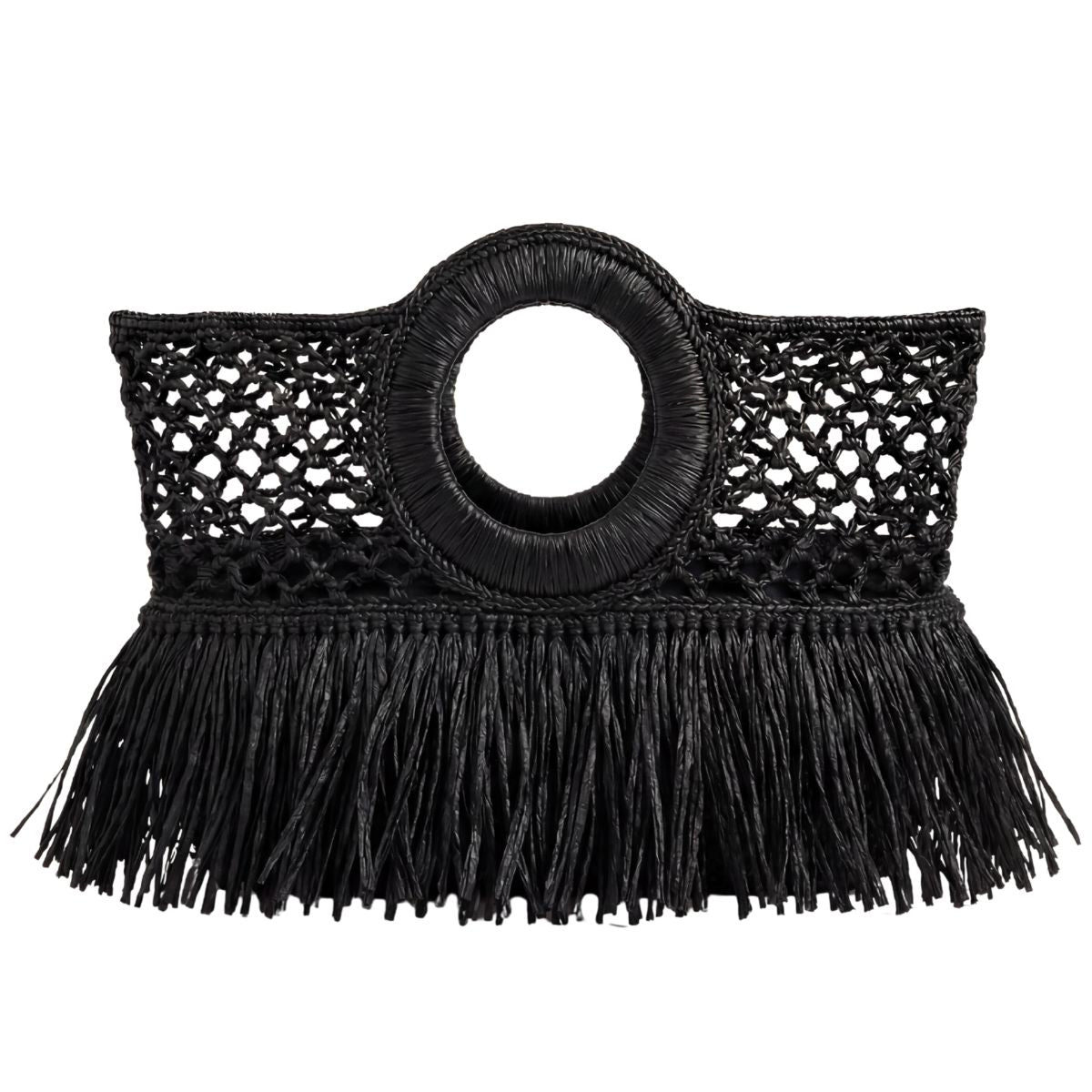 FELUS ION East West Fringe handwoven raffia bag with hand-cut fringe