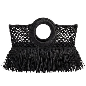 FELUS ION East West Fringe handwoven raffia bag with hand-cut fringe