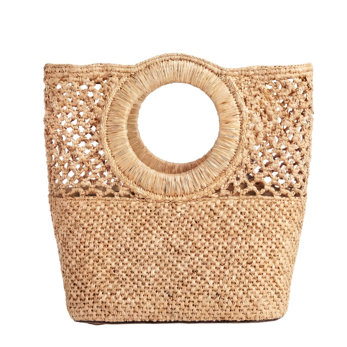 FELUS ION Medium handwoven raffia bag, woven texture detail