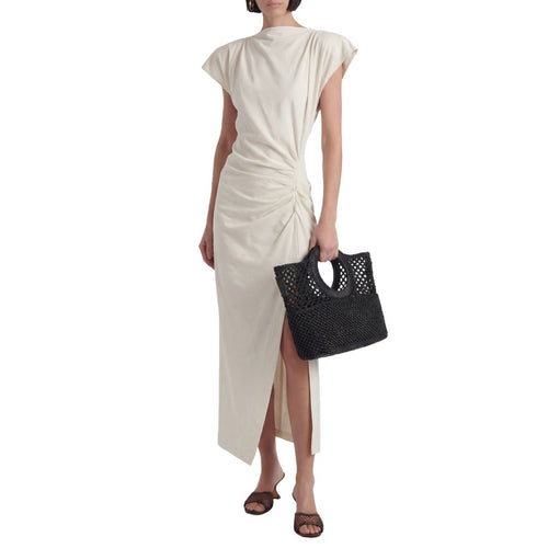 FELUS ION East West handwoven raffia bag, wide low silhouette