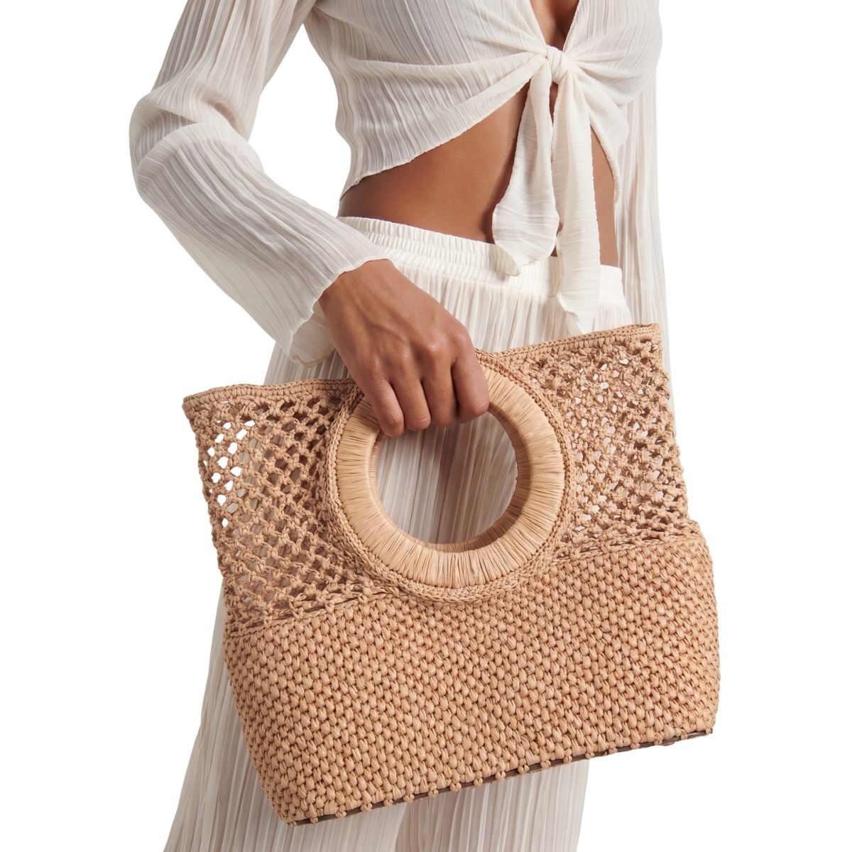 FELUS ION Medium handwoven raffia day bag, cotton-lined interior