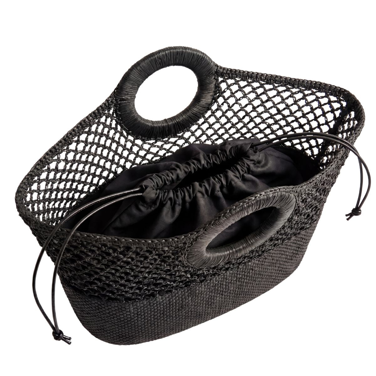 FELUS ION Large handwoven raffia tote with circular leather handle