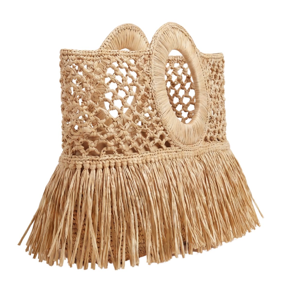 FELUS ION Micro Fringe raffia bag, weave and fringe close-up