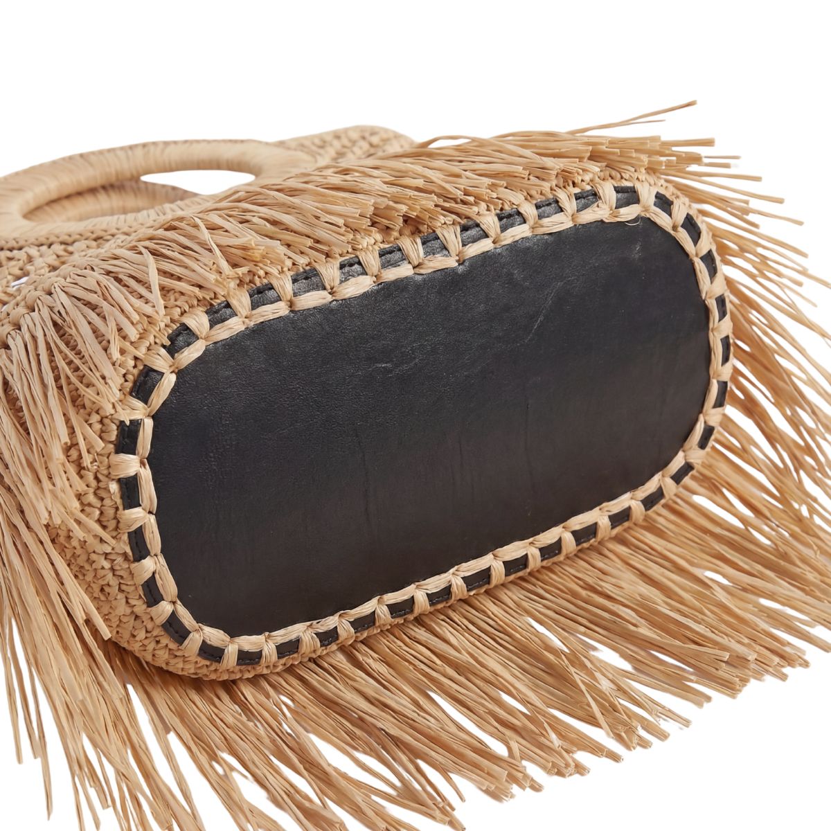 FELUS ION Micro Fringe handwoven raffia bag with circular handle