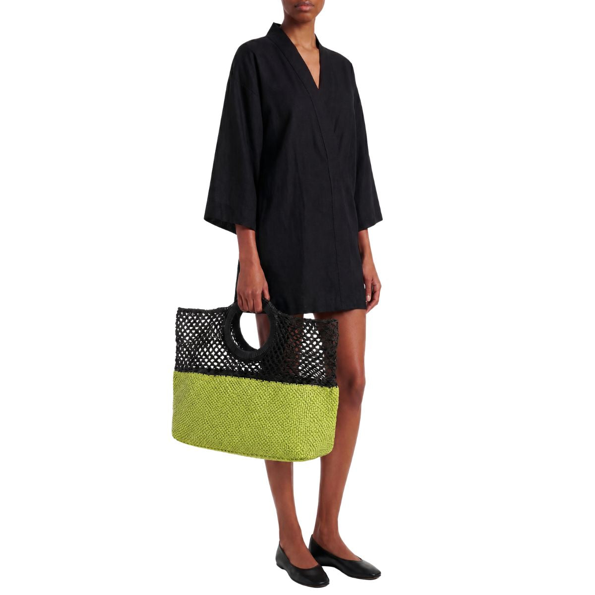 FELUS ION Large handwoven raffia tote, Madagascar colourway, styled